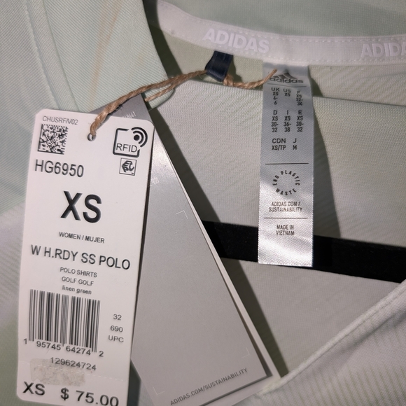 NWT Adidas Green And White Polo Ss with Breathable Fabric, Sz XS - Picture 2 of 5
